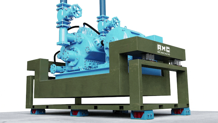 Isolated Vee twin Compressor with AMC-MECANOCAUCHO vibration isolators.