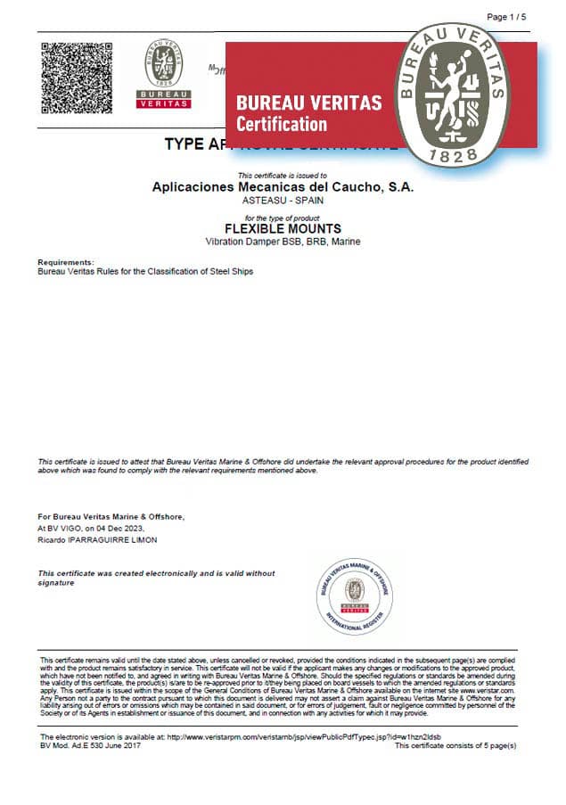 Certificats pour des Applications marins. BRB-BSB-Marine ABS