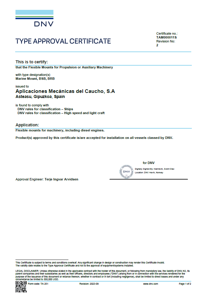 Certificats pour des Applications marins. BRB-BSB-Marine DNV