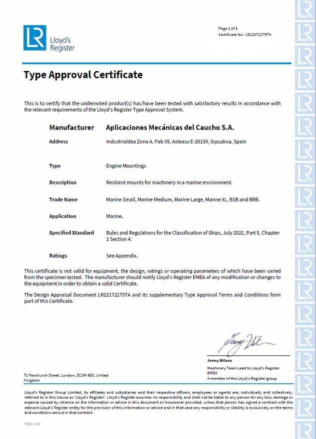 Certificats pour des Applications marins. BRB-BSB-MarineLloyd's
