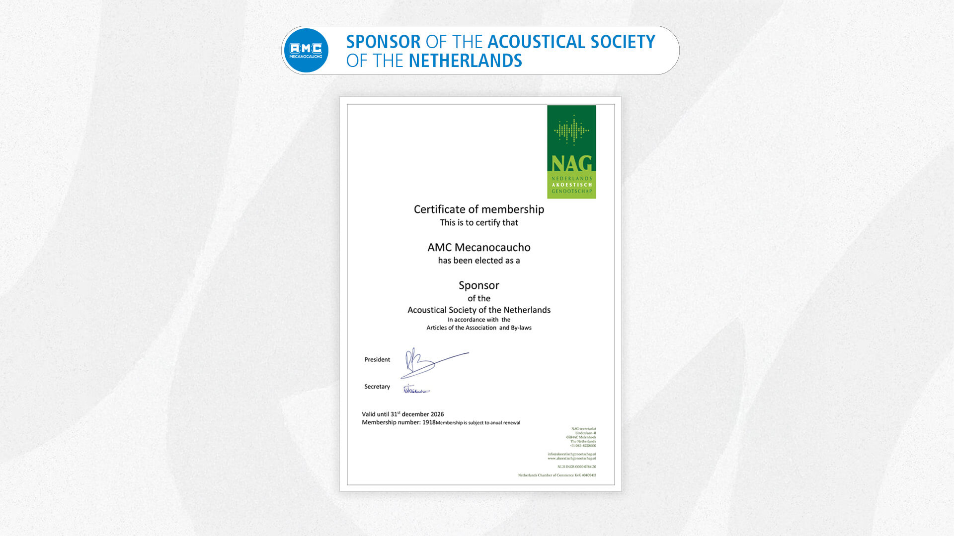 AMC-MECANOCAUCHO® - SPONSOR OF THE ACOUSTICAL SOCIETY OF THE NETHERLANDS 2026